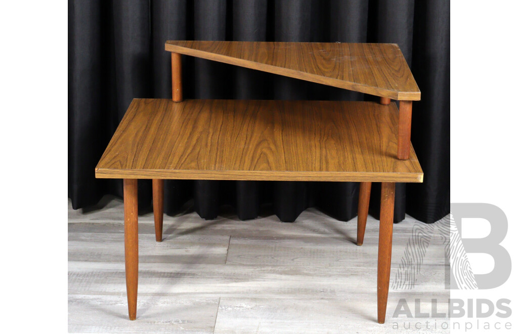Faux Timber Veneer Two Tier Corner Coffee Table