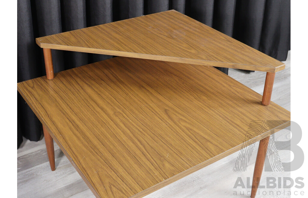Faux Timber Veneer Two Tier Corner Coffee Table