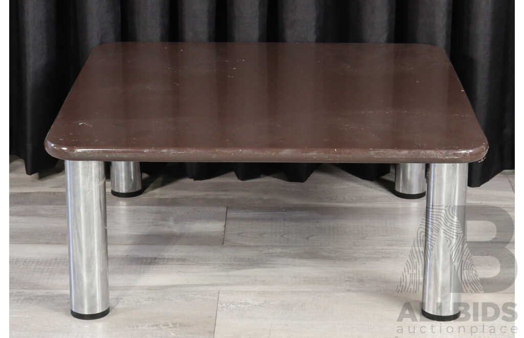 Retro Timber Top Coffee Table with Chrome Legs