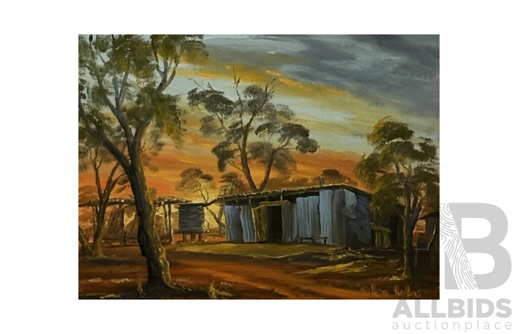 Valerie Collins, (20th Century, Australian), The Old Shed & The Old Man's Lunch Spot, Pair of Wonderful Original Vintage Oils on Canvas Board, 24 x 29 cm (frame) (2)