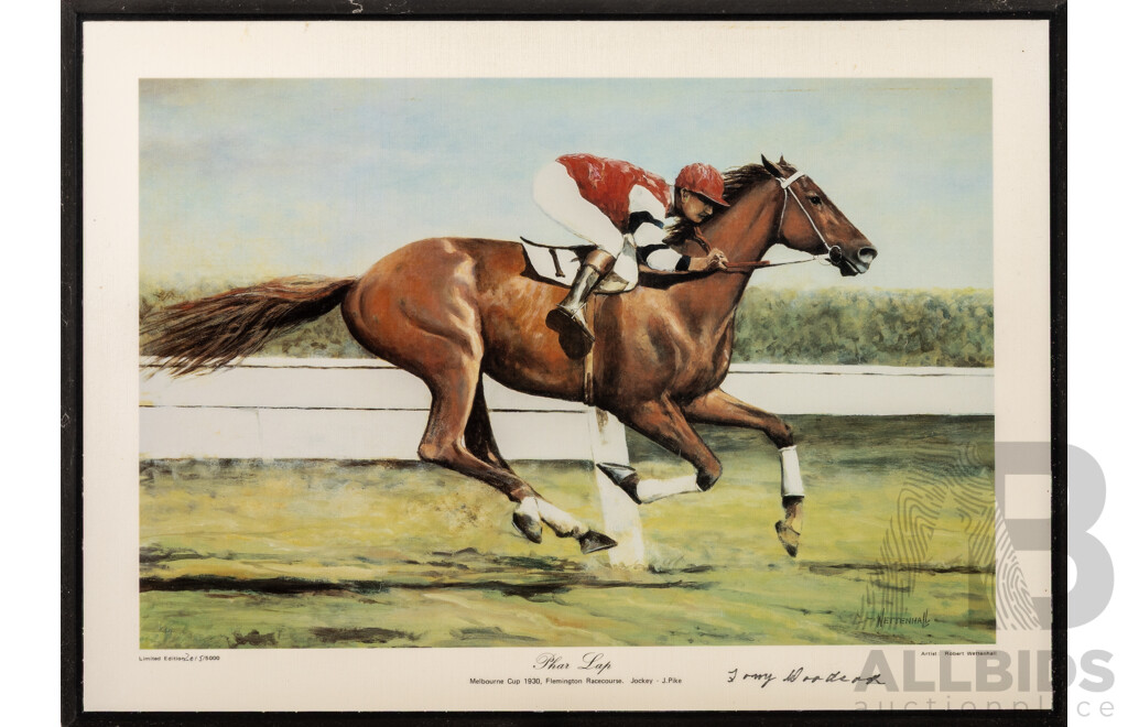 Phar Lap 1930 Melbourne Cup Limited Edition Block Mount Print by Robert Wettenhall