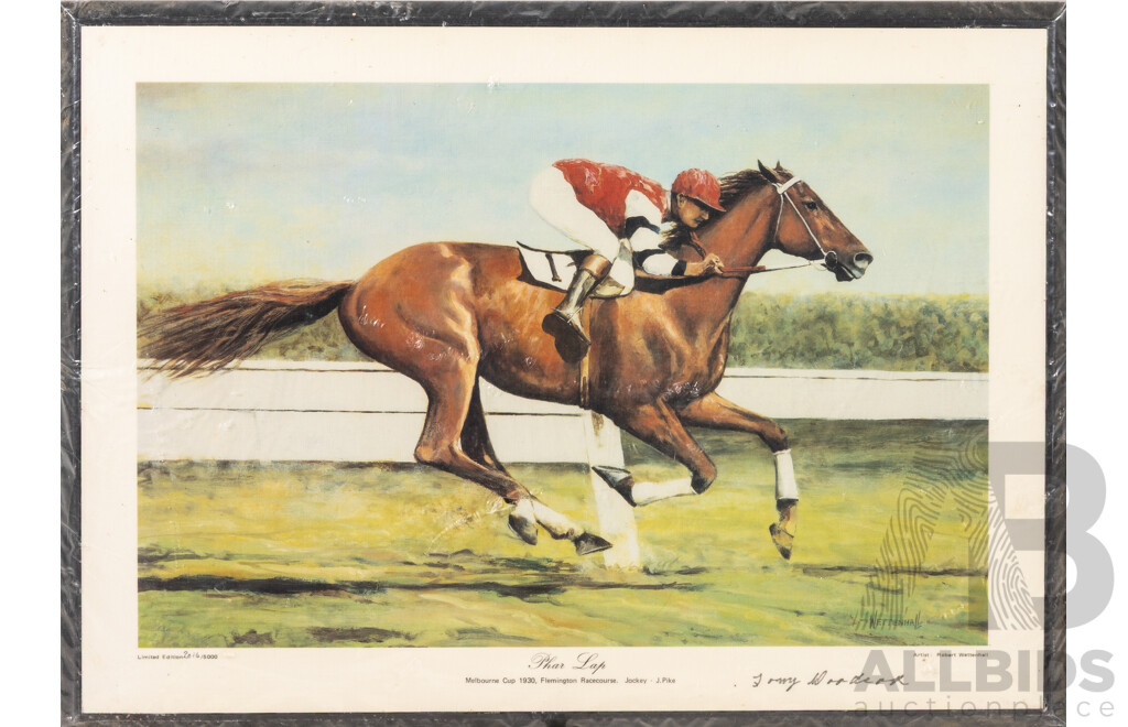 Phar Lap 1930 Melbourne Cup Limited Edition Block Mount Print by Robert Wettenhall
