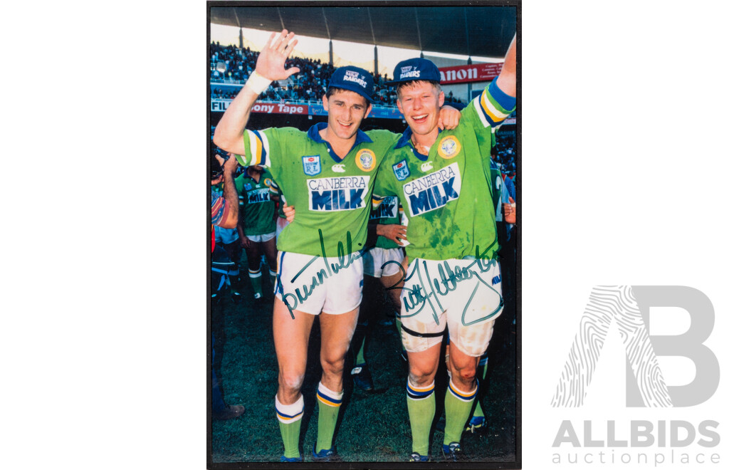 Canberra Raiders Brett Hetherington and Brett Mullins Block Mounted Signed Framed Photograph
