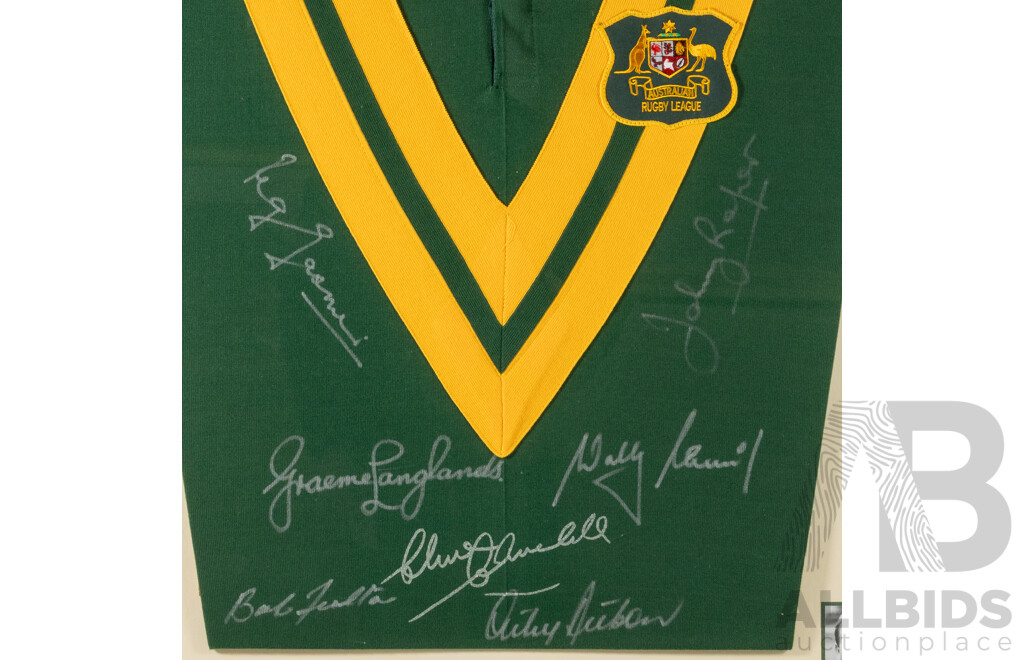 Australian Rugby League the Magnificent Seven Jersey, Signed by the Original Seven Immortals Churchill, Gasnier, Raper, Beetson, Fulton, Langlands and Lewis