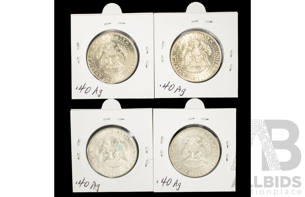 Four USA 1968 Silver Kennedy Half Dollars, Denver Mint .400