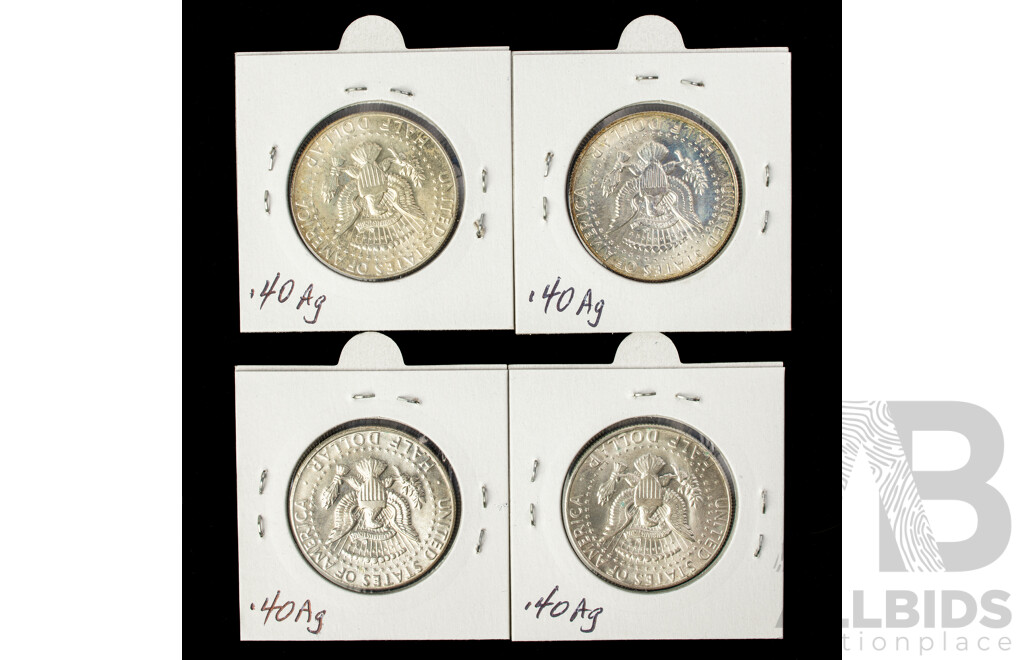 Four USA 1969 Silver Kennedy Half Dollars, Denver Mint .400