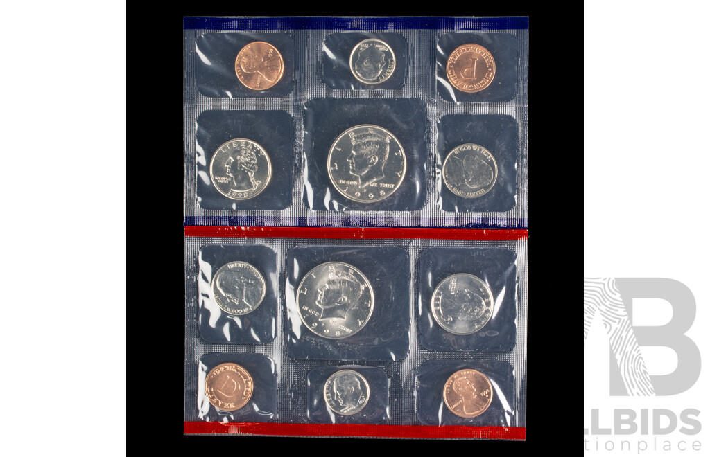 Four USA UNC Mint Coin Sets Including 1987, 1991, 1997, 1998, All in Original Packaging