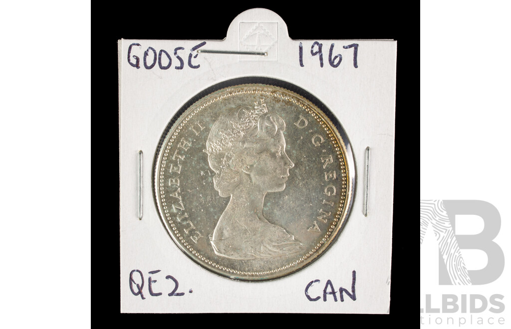 Canada 1967 QE2 Silver One Dollar Coin, 100th Anniversary of Canada .800