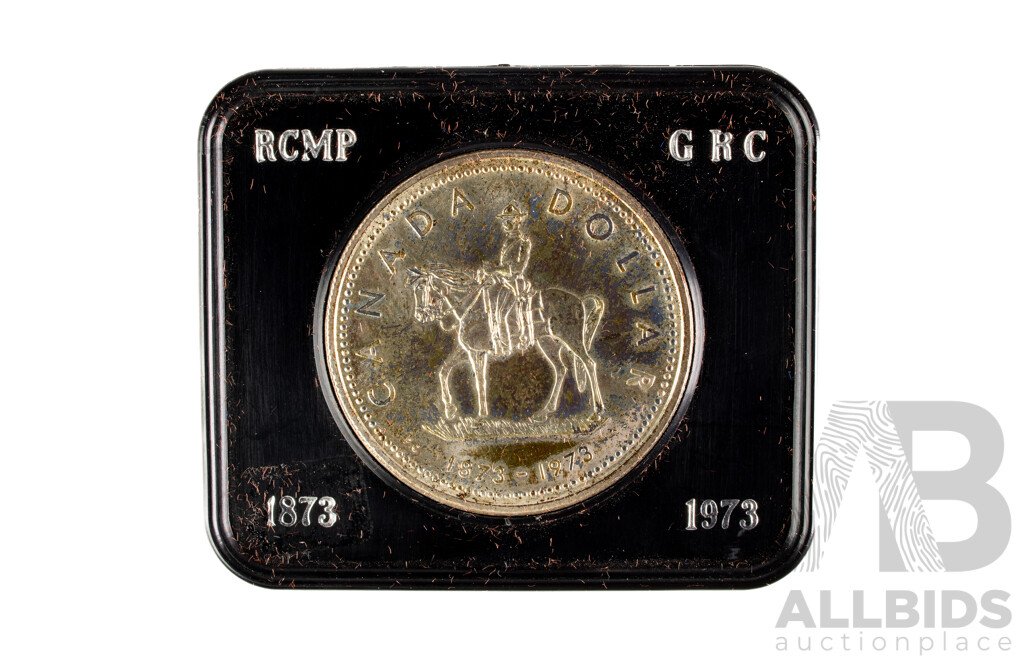 Canada 1973 QE2 Silver One Dollar Coin, 100th Anniversary of the Royal Canadian Mounted Police  .500