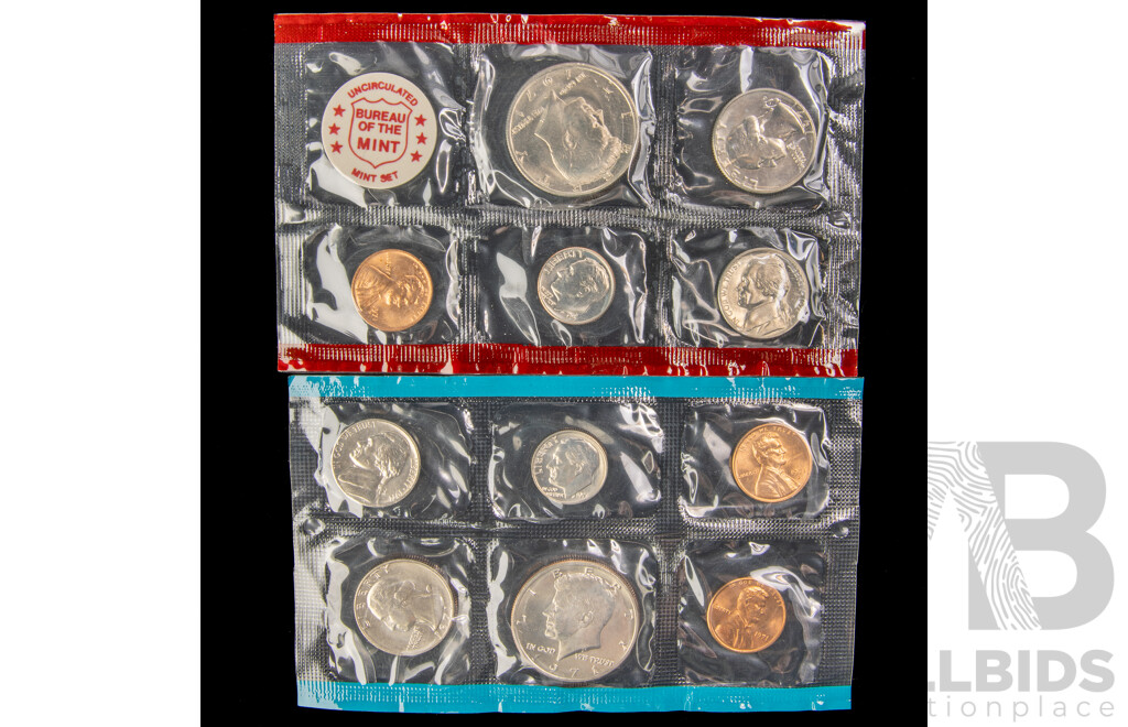 Four USA 1974 US Mint UNC Coin Sets Including 1970, 1971, 1972, 1987 All in Original Packaging