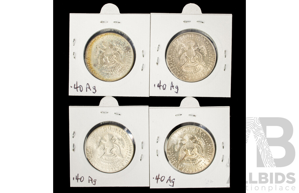 Four USA 1965 Silver Kennedy Half Dollars .400