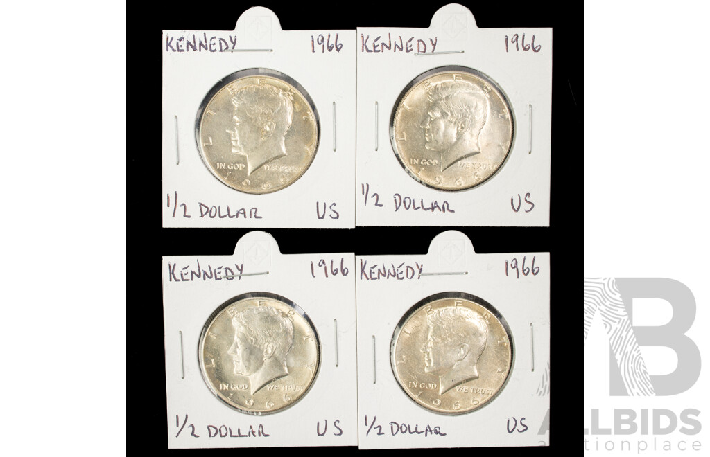 Four USA 1966 Silver Kennedy Half Dollars .400