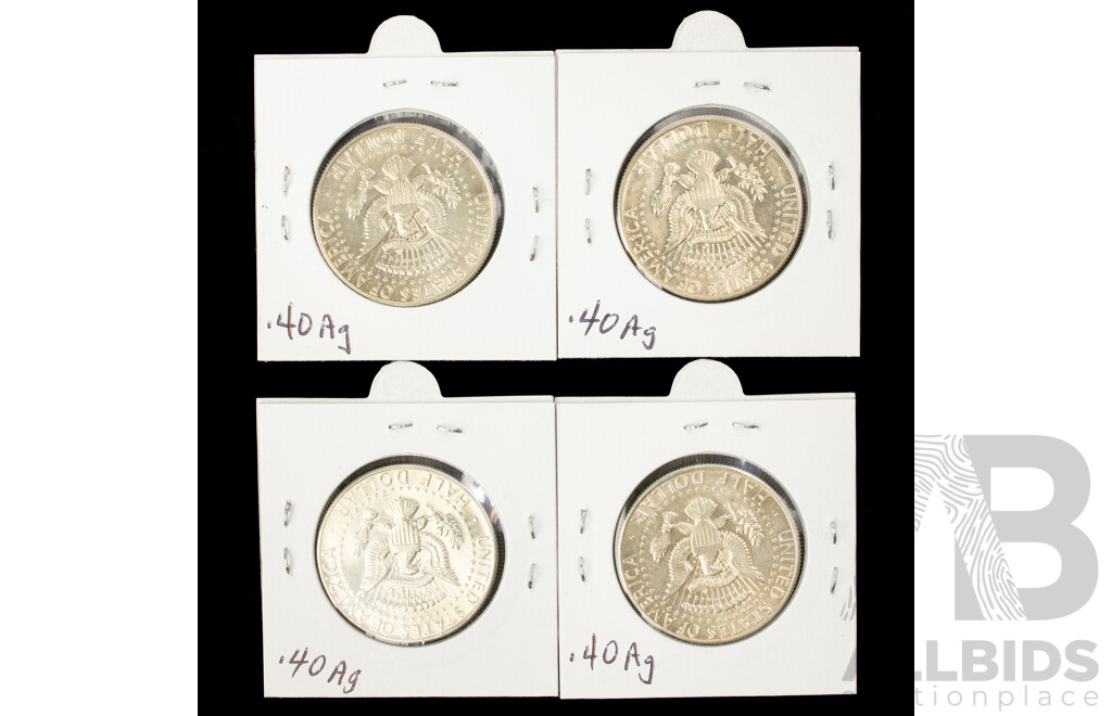 Four USA 1966 Silver Kennedy Half Dollars .400