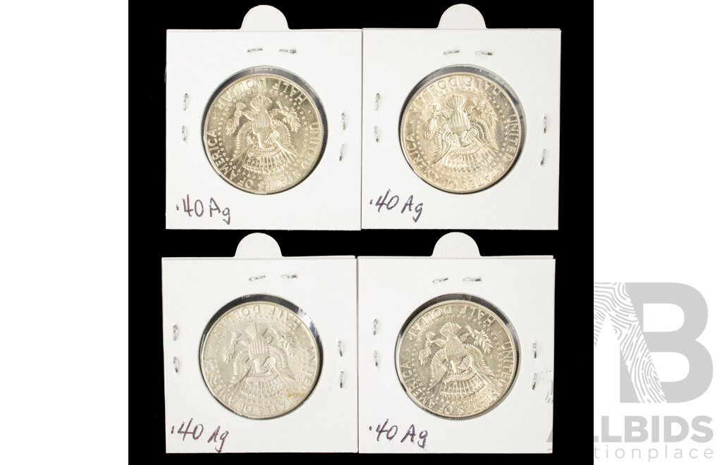 Four USA 1967 Silver Kennedy Half Dollars .400