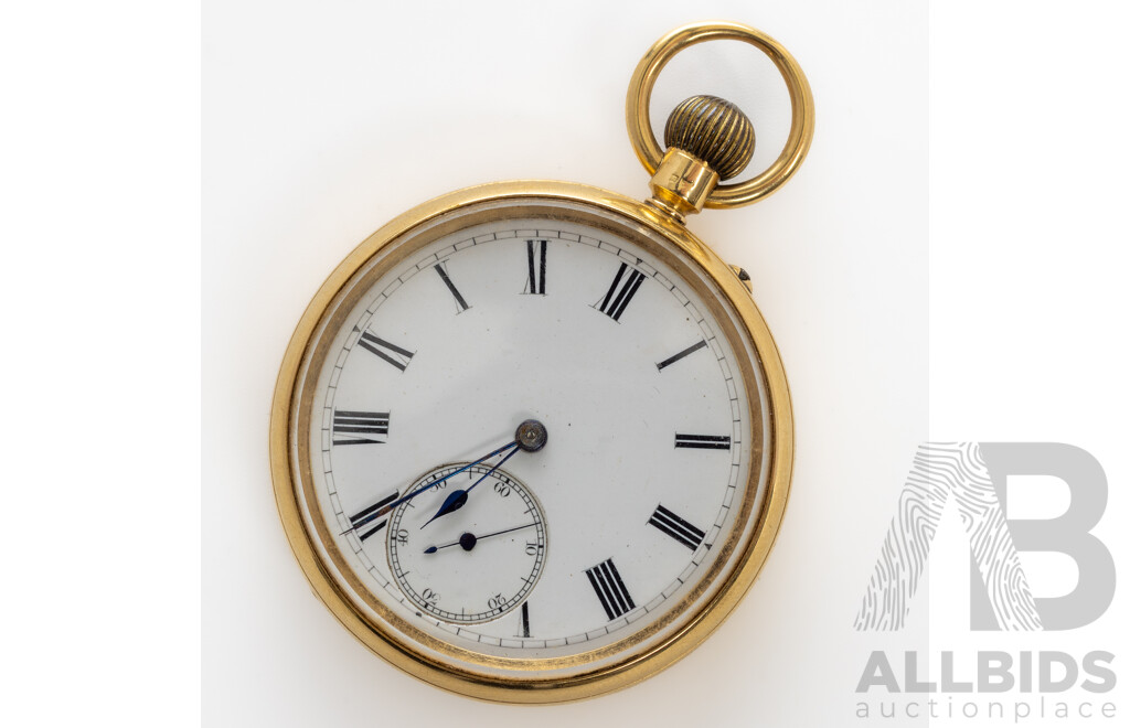 18ct Antique English Lever Open Face Pocket Watch, 48mm, Hallmarked 1891 Birmingham, 98.28 Grams