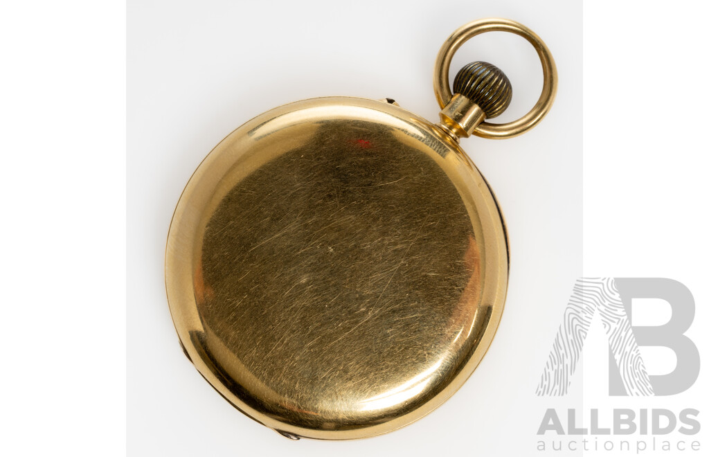 18ct Antique English Lever Open Face Pocket Watch, 48mm, Hallmarked 1891 Birmingham, 98.28 Grams