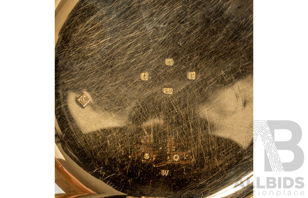 18ct Antique English Lever Open Face Pocket Watch, 48mm, Hallmarked 1891 Birmingham, 98.28 Grams