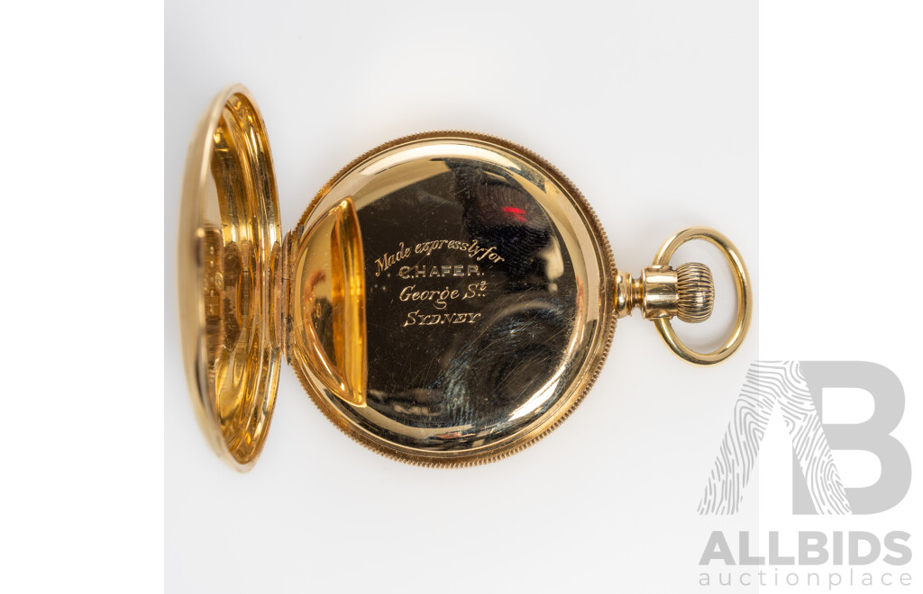 18ct Antique Am.Watch Co. Hillside Waltham Mass Made for C.Hafer George St Sydney, Circa 1883, 110 Grams