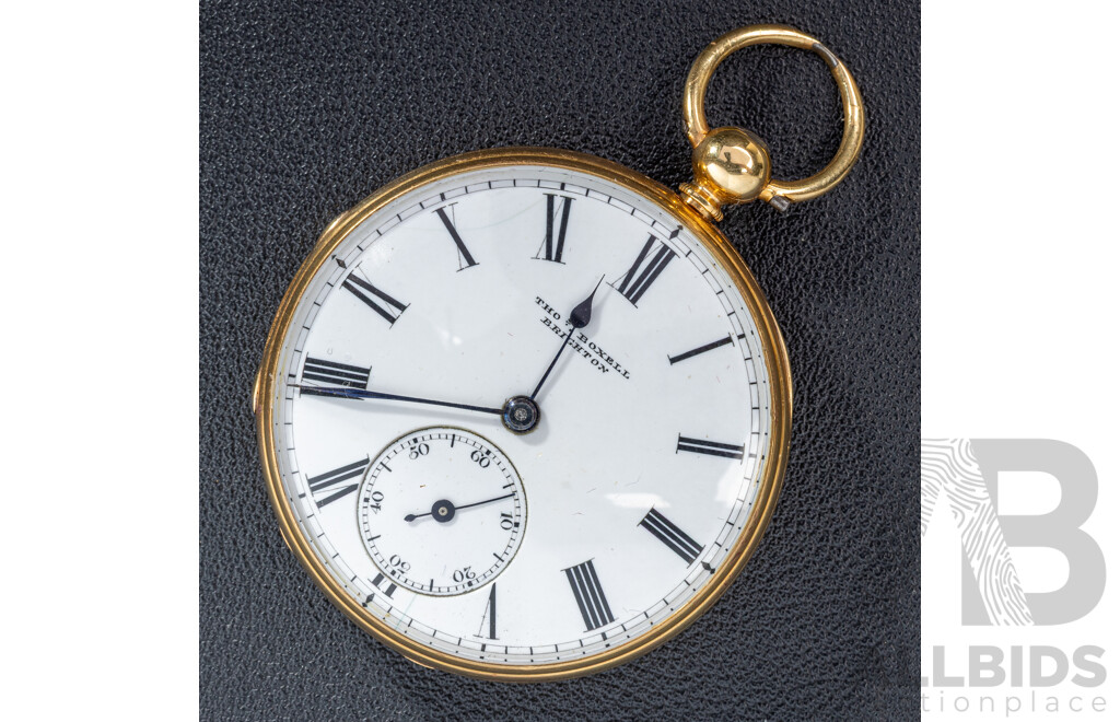Antique 18ct Thomas Boxell Brighton 42mm Open Faced Pocket Watch, Circa 1873, 66.03 Grams