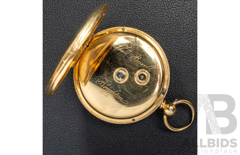 Antique 18ct Thomas Boxell Brighton 42mm Open Faced Pocket Watch, Circa 1873, 66.03 Grams
