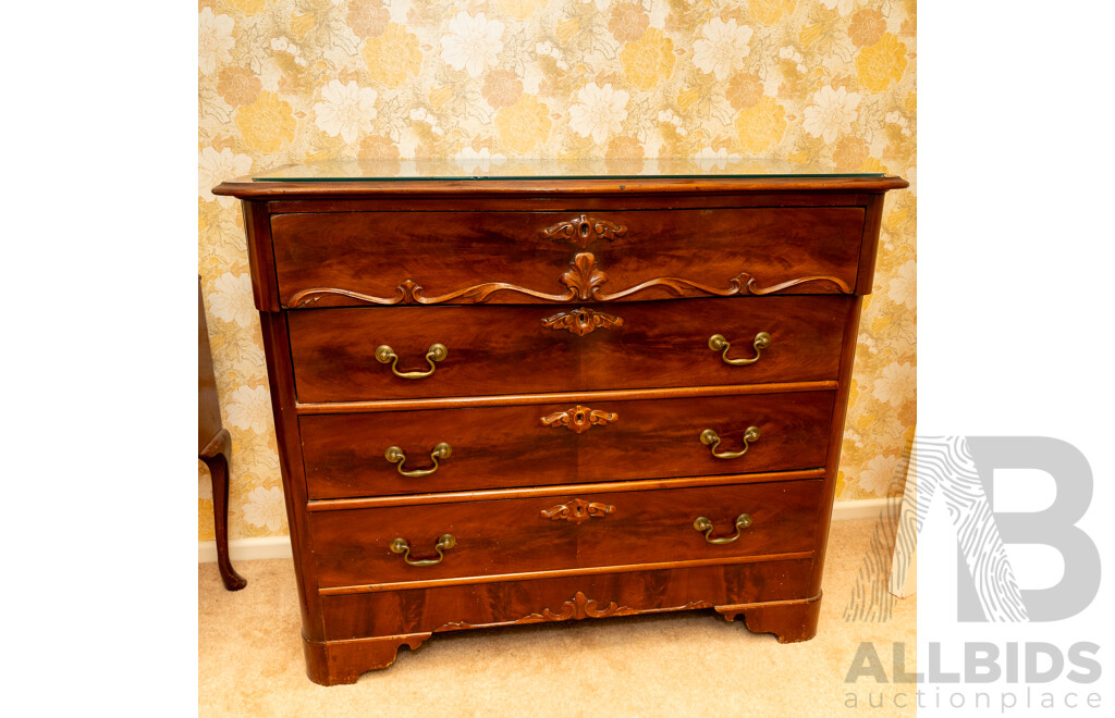 Victorian Flame Mahogany Four Drawer Chest