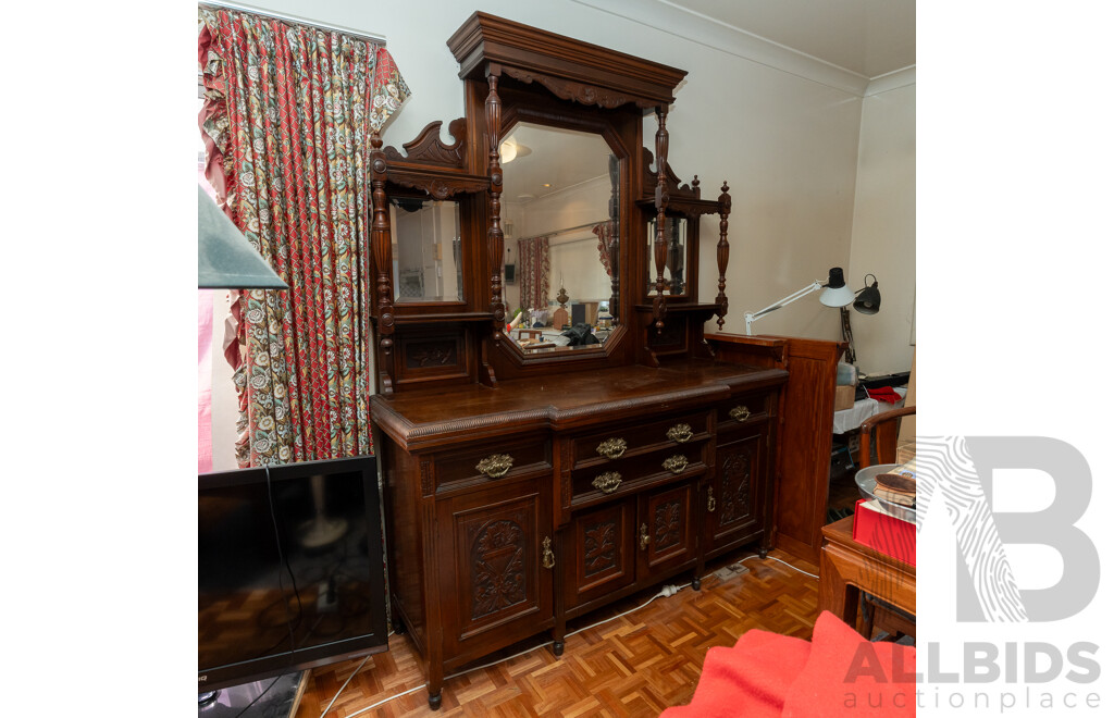 Large Victorian Blackwood Mirror Back Sideboard