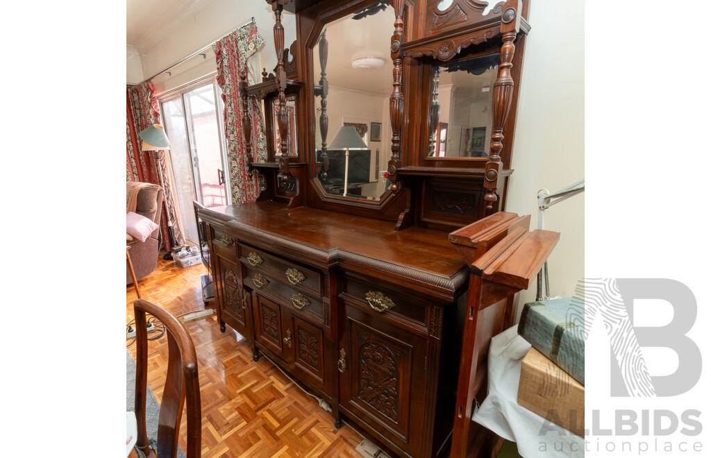 Large Victorian Blackwood Mirror Back Sideboard
