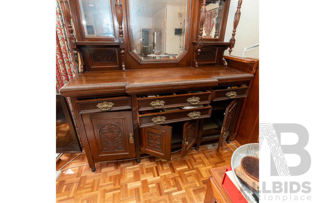Large Victorian Blackwood Mirror Back Sideboard