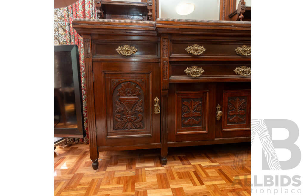 Large Victorian Blackwood Mirror Back Sideboard