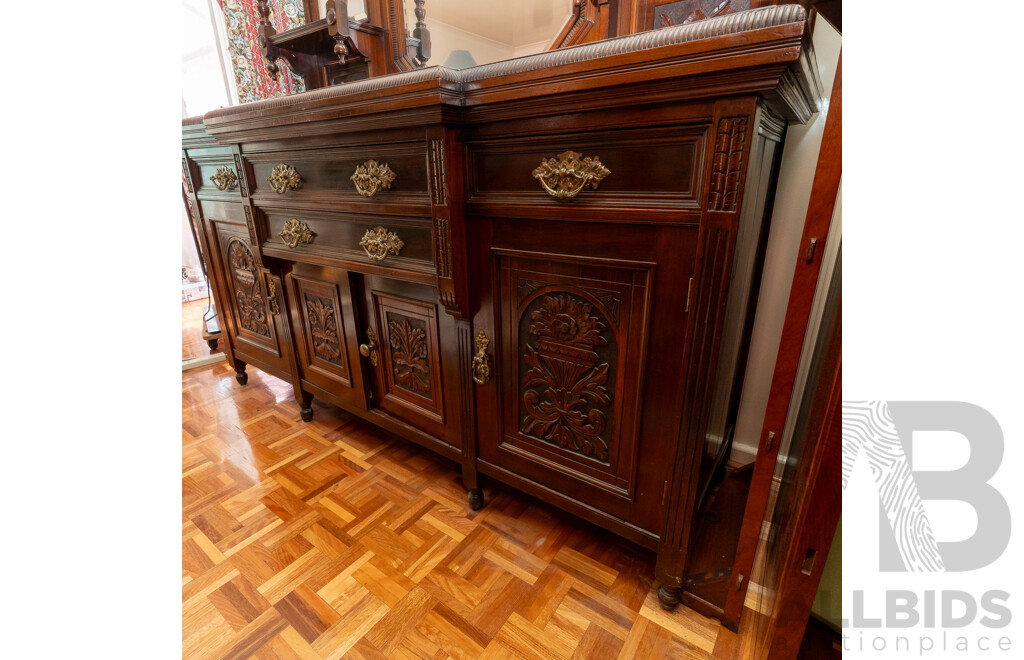 Large Victorian Blackwood Mirror Back Sideboard