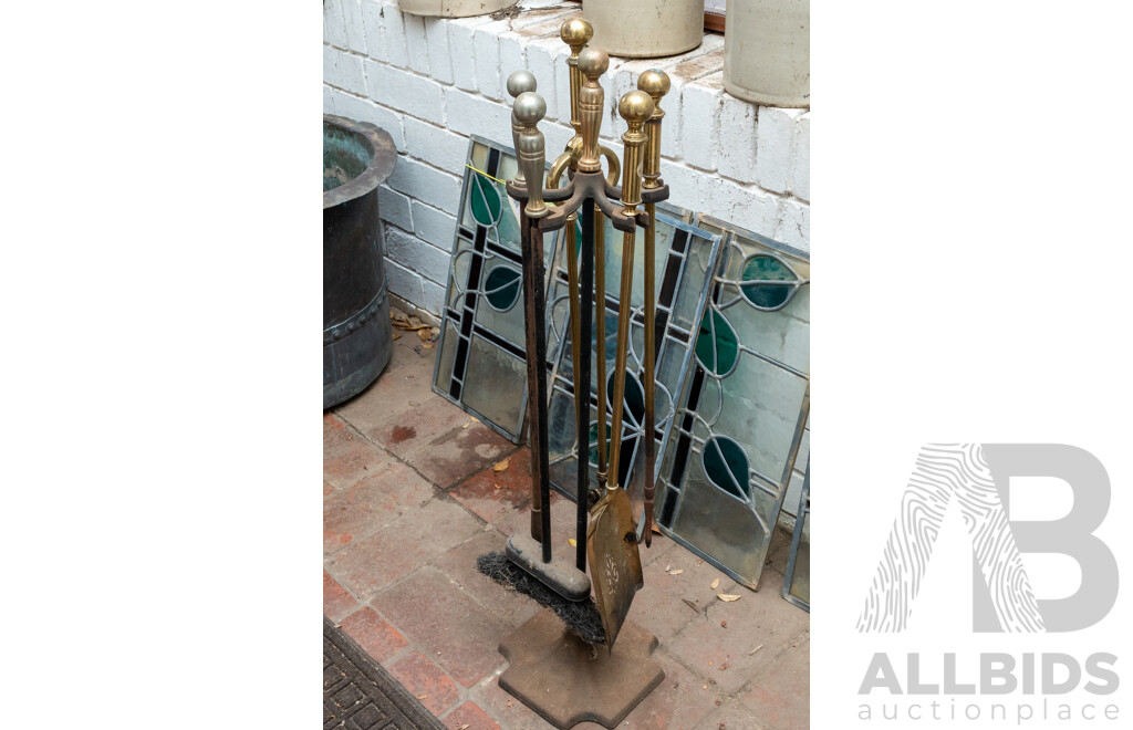 Set of Four Wrought Iron Fire Tools on Stand