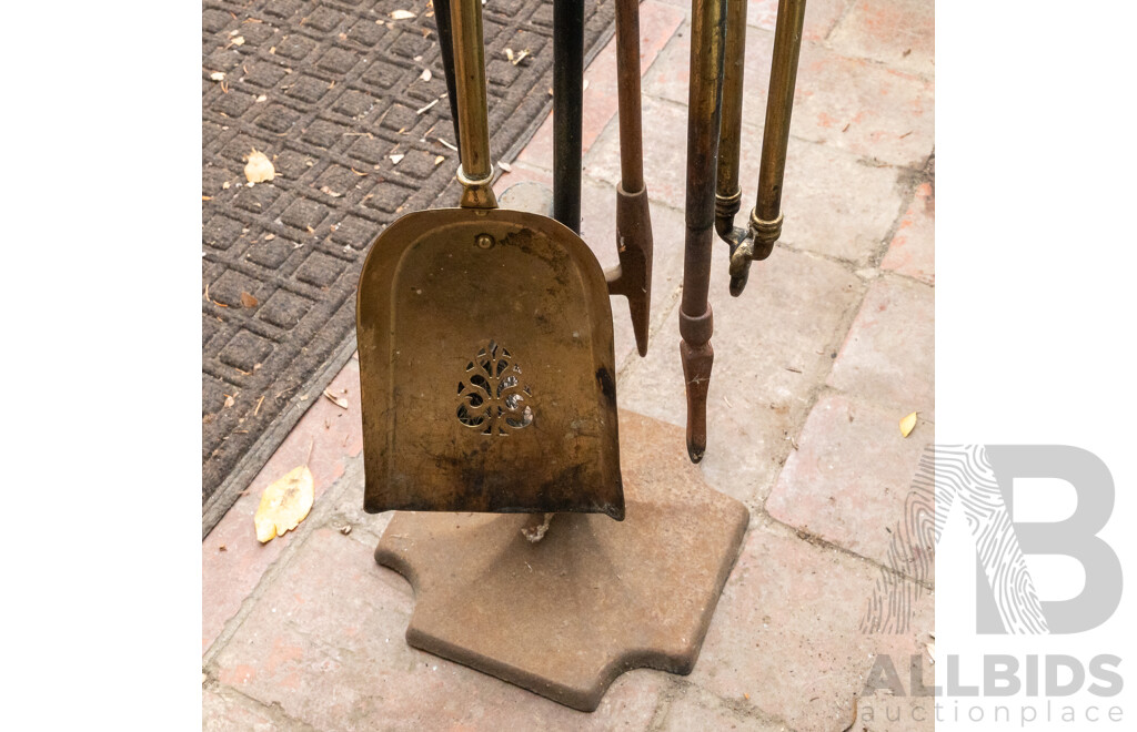 Set of Four Wrought Iron Fire Tools on Stand