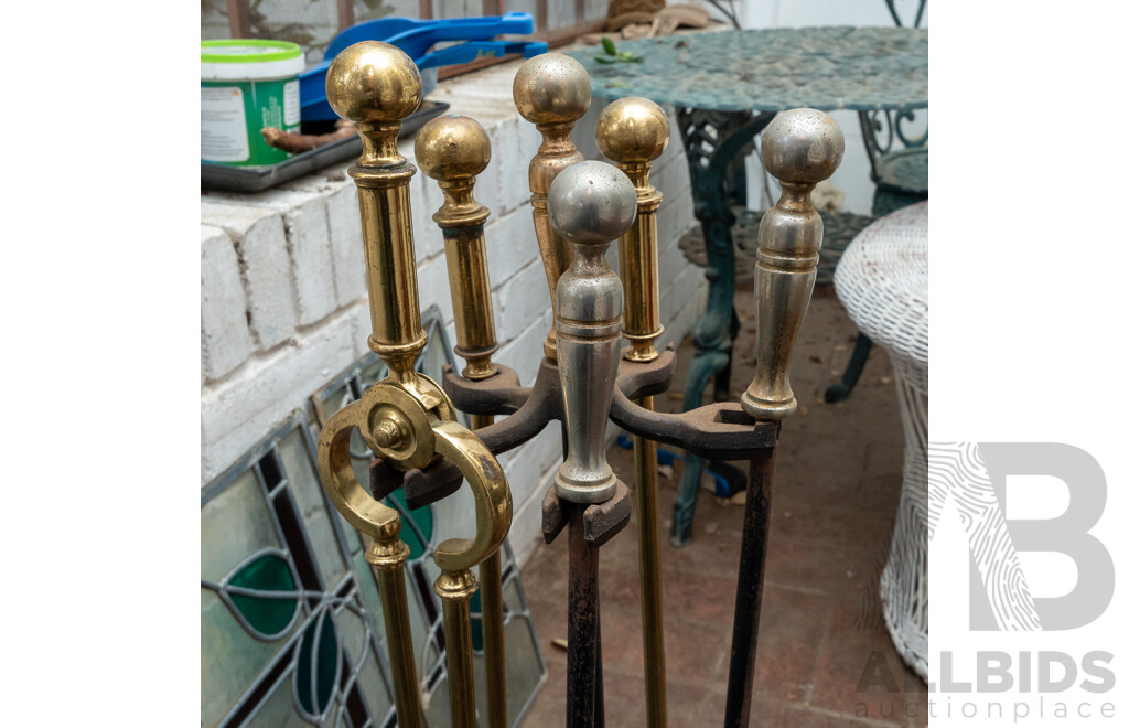 Set of Four Wrought Iron Fire Tools on Stand