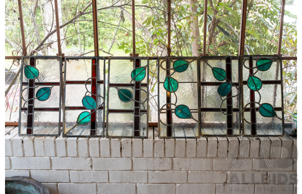 Collection of Six Vintage Lead Light Panels