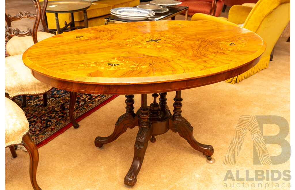 Victorian Burr Walnut Inlaid Tilt-Top 'Loo' Table