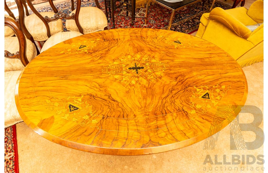 Victorian Burr Walnut Inlaid Tilt-Top 'Loo' Table