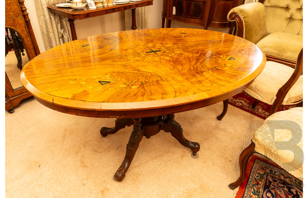 Victorian Burr Walnut Inlaid Tilt-Top 'Loo' Table