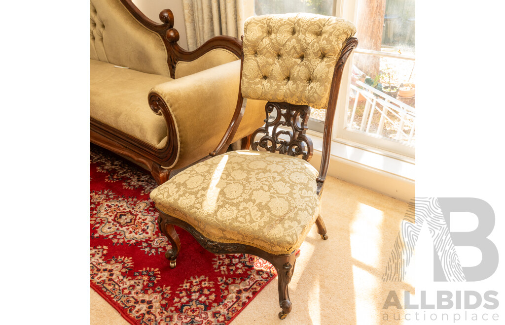 Early Victorian Walnut Pierced Back Parlour Chair