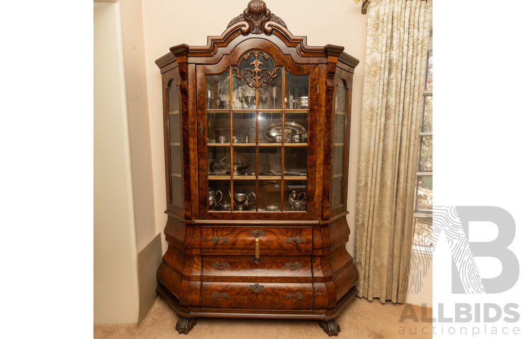 Early Victorian Dutch Bur Walnut Display Cabinet