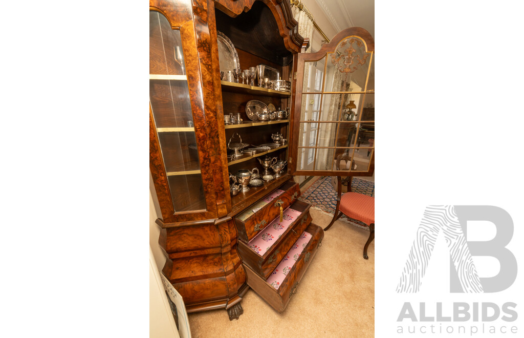 Early Victorian Dutch Bur Walnut Display Cabinet