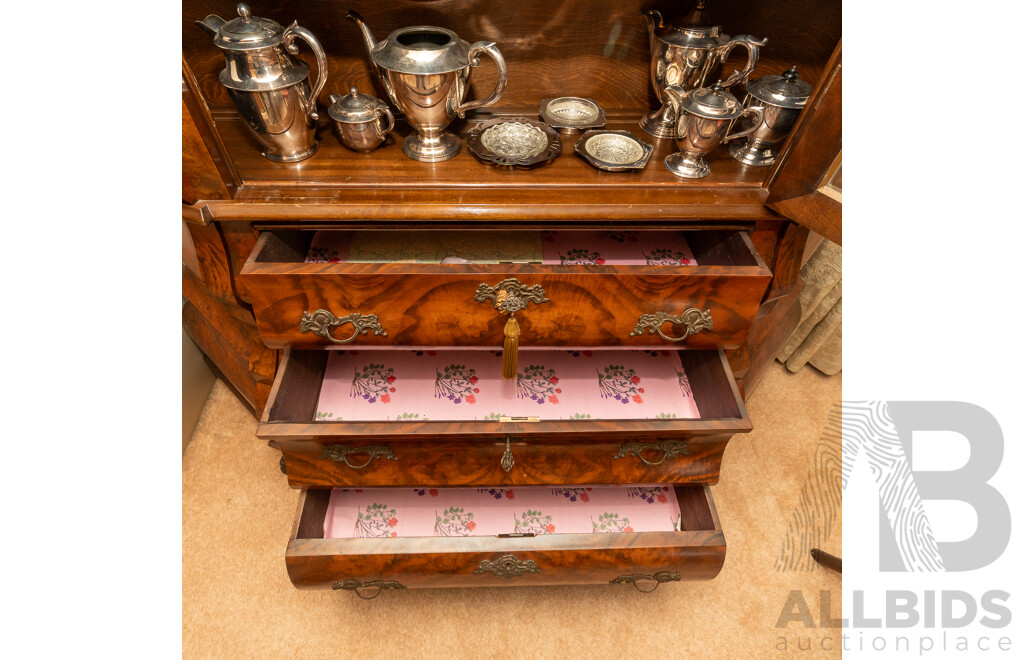 Early Victorian Dutch Bur Walnut Display Cabinet