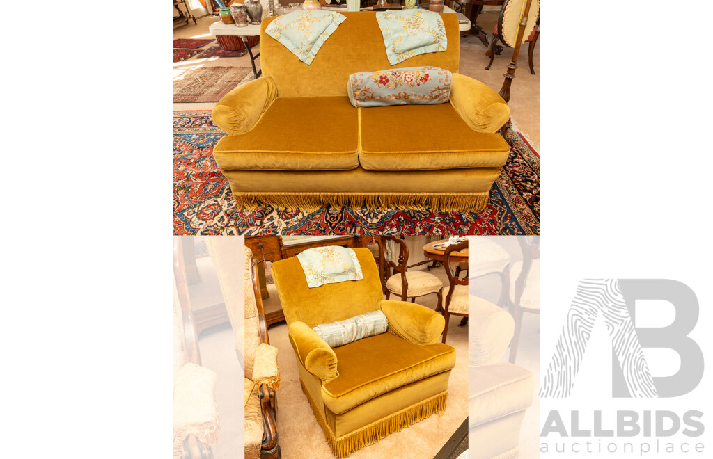 Art Deco Velour Two Piece Lounge Suite
