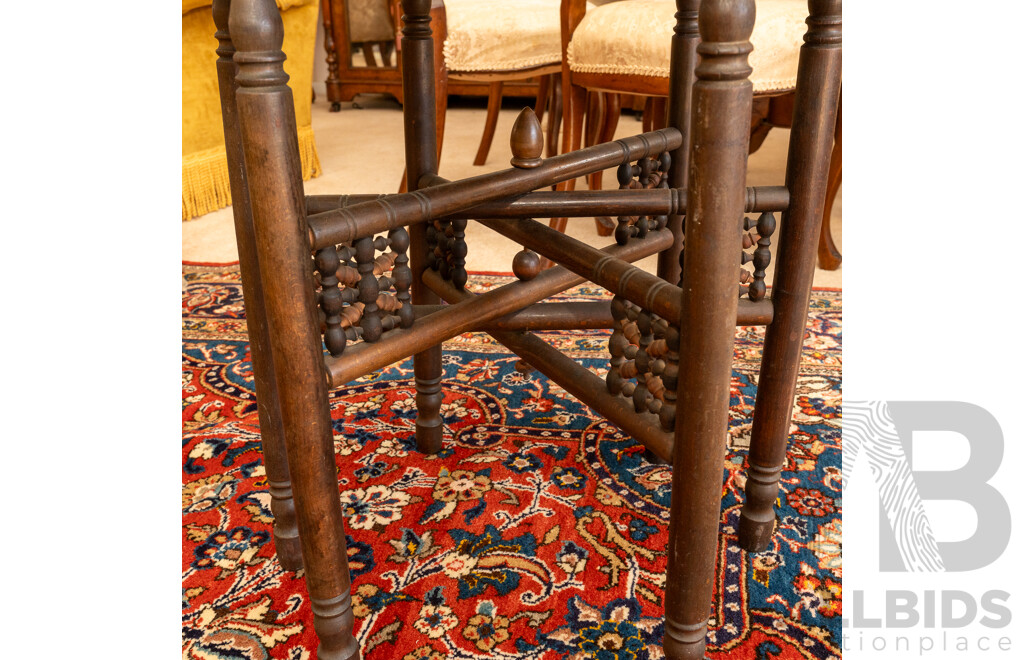 Beaten Brass Topped Folding Table with Egyptian Imagery
