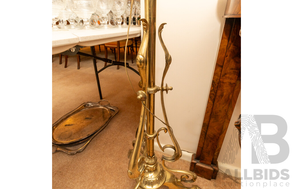 Antique French Brass Floor Lamp, Originally Oil, Converted to Electric