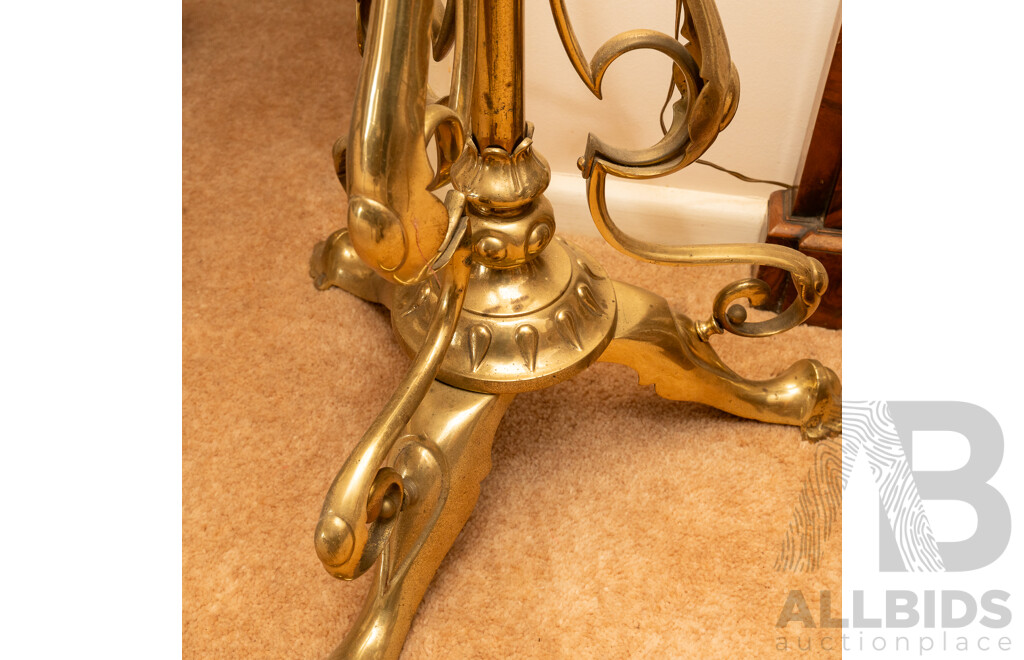 Antique French Brass Floor Lamp, Originally Oil, Converted to Electric
