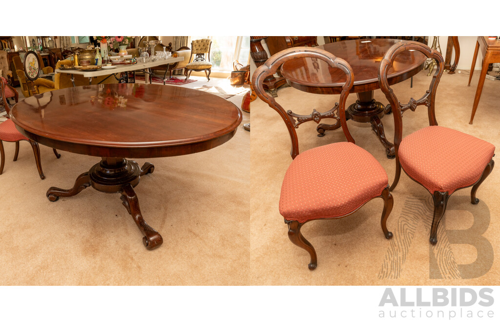 Victorian Mahogany Tilt-top 'Loo' Table with Two Dining Chairs
