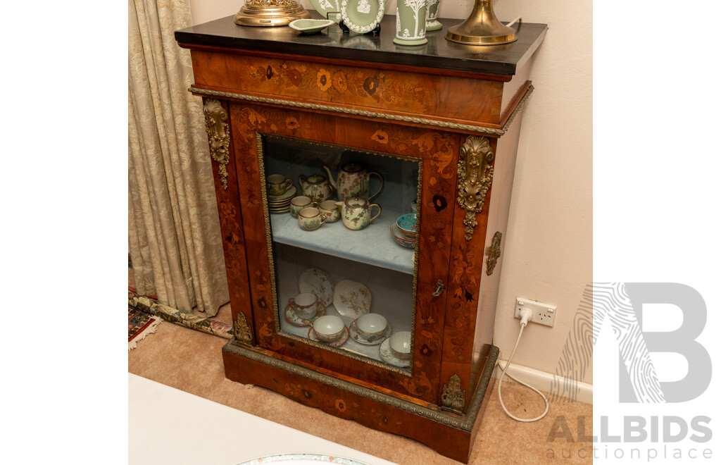Early Victorian Bur Walnut Pier Cabinet with Extensive Inlay