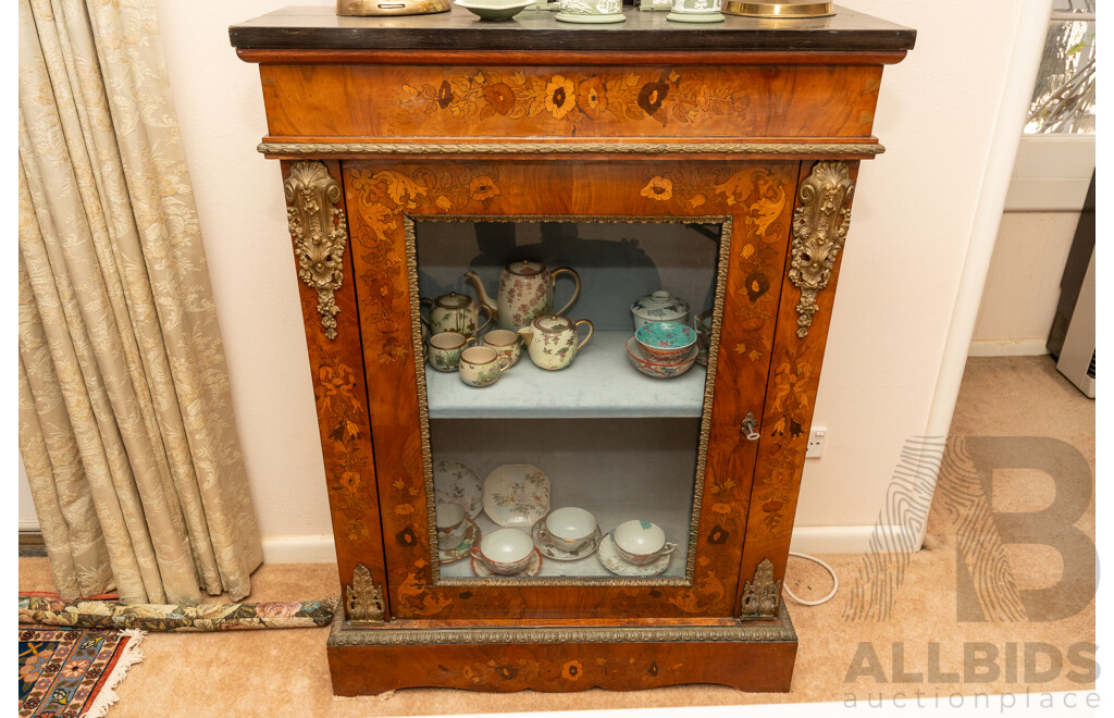 Early Victorian Bur Walnut Pier Cabinet with Extensive Inlay