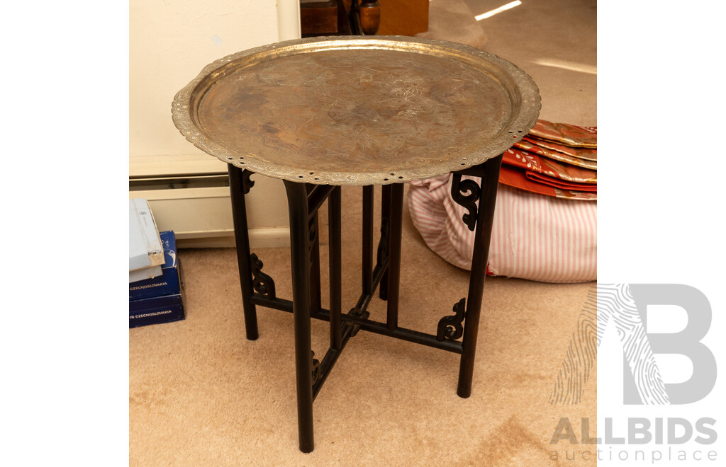 Beaten Brass Topped Indian Hardwood Folding Table