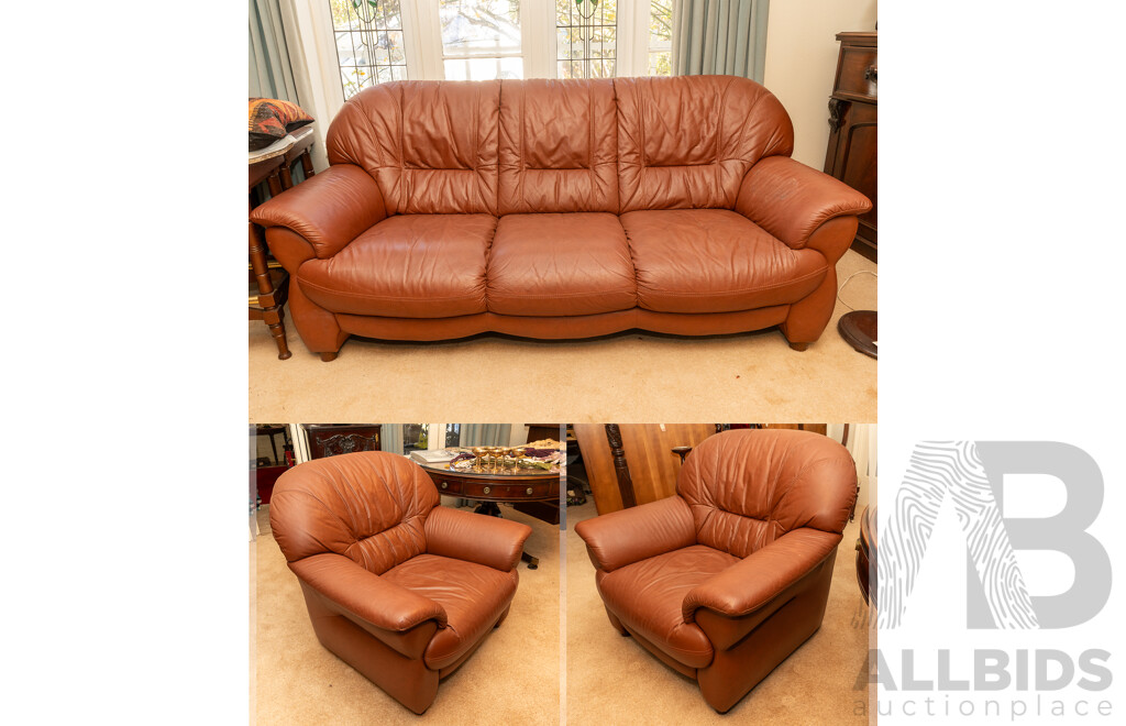 Modern Three Piece Dusty Red Leather Lounge Suite